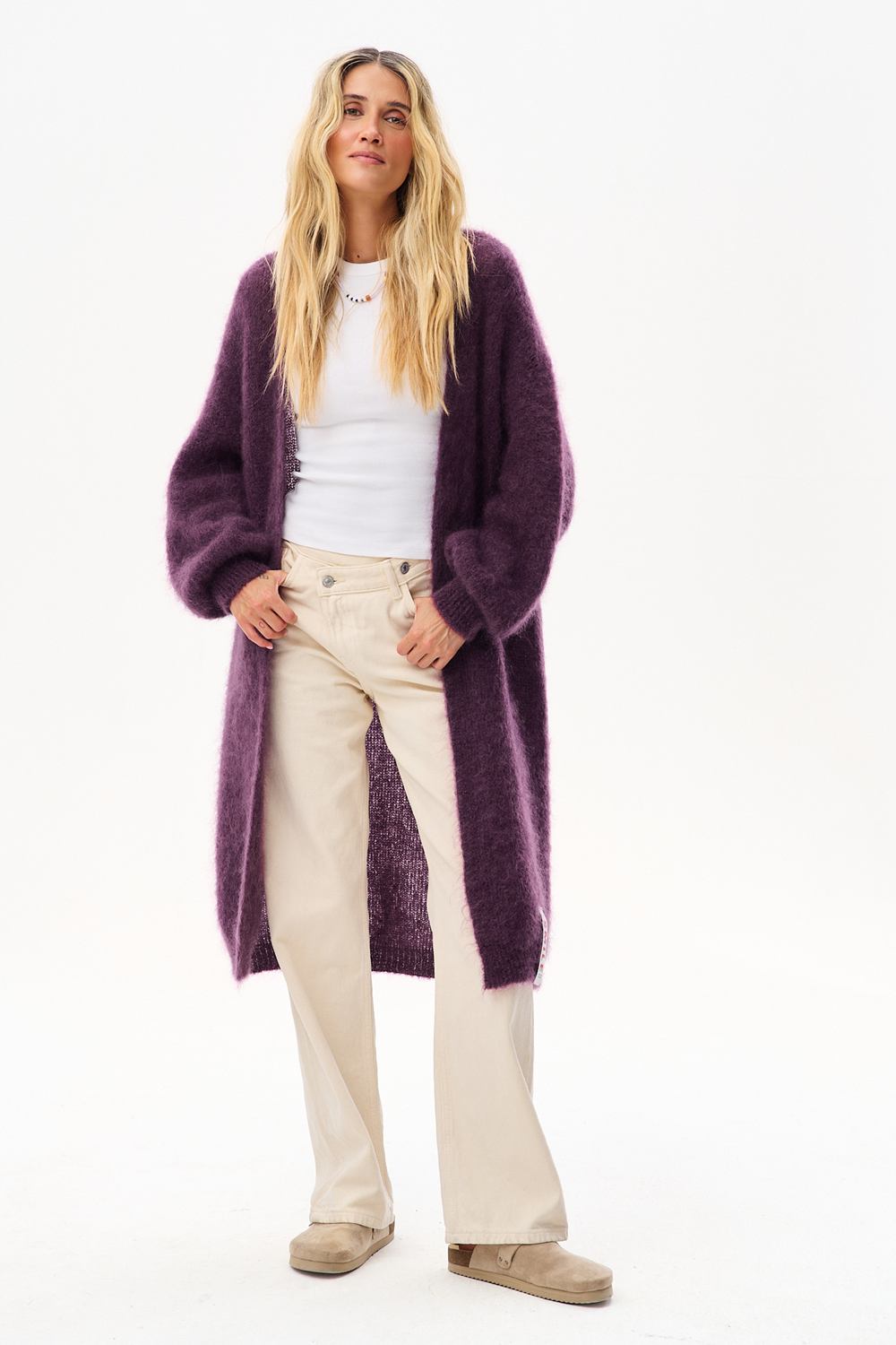 Deep Wisteria Long Mohair Cardigan