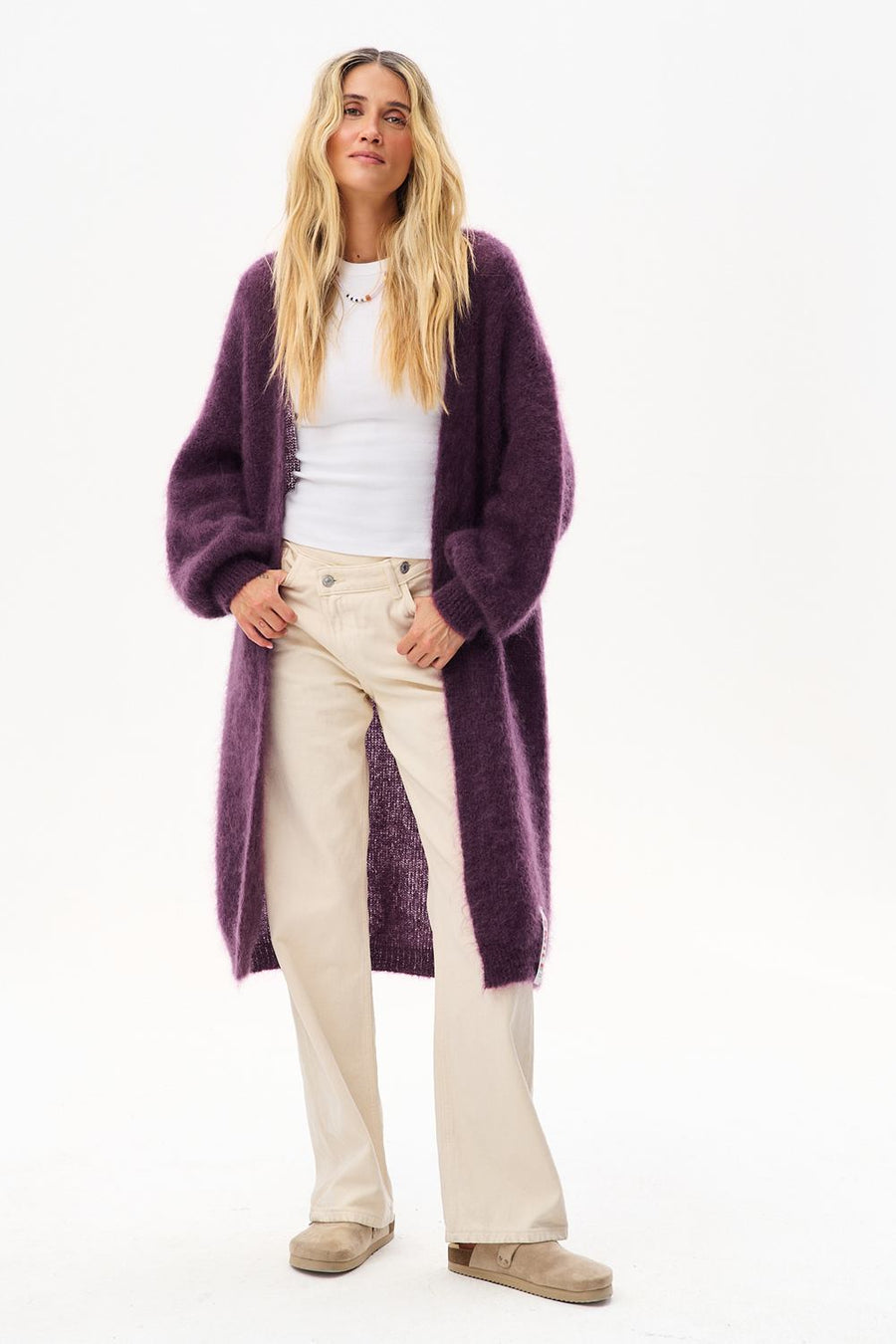 Deep Wisteria Long Mohair Cardigan