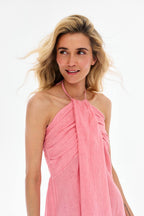 Rochie din in roz cald