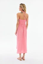 Rochie din in roz cald