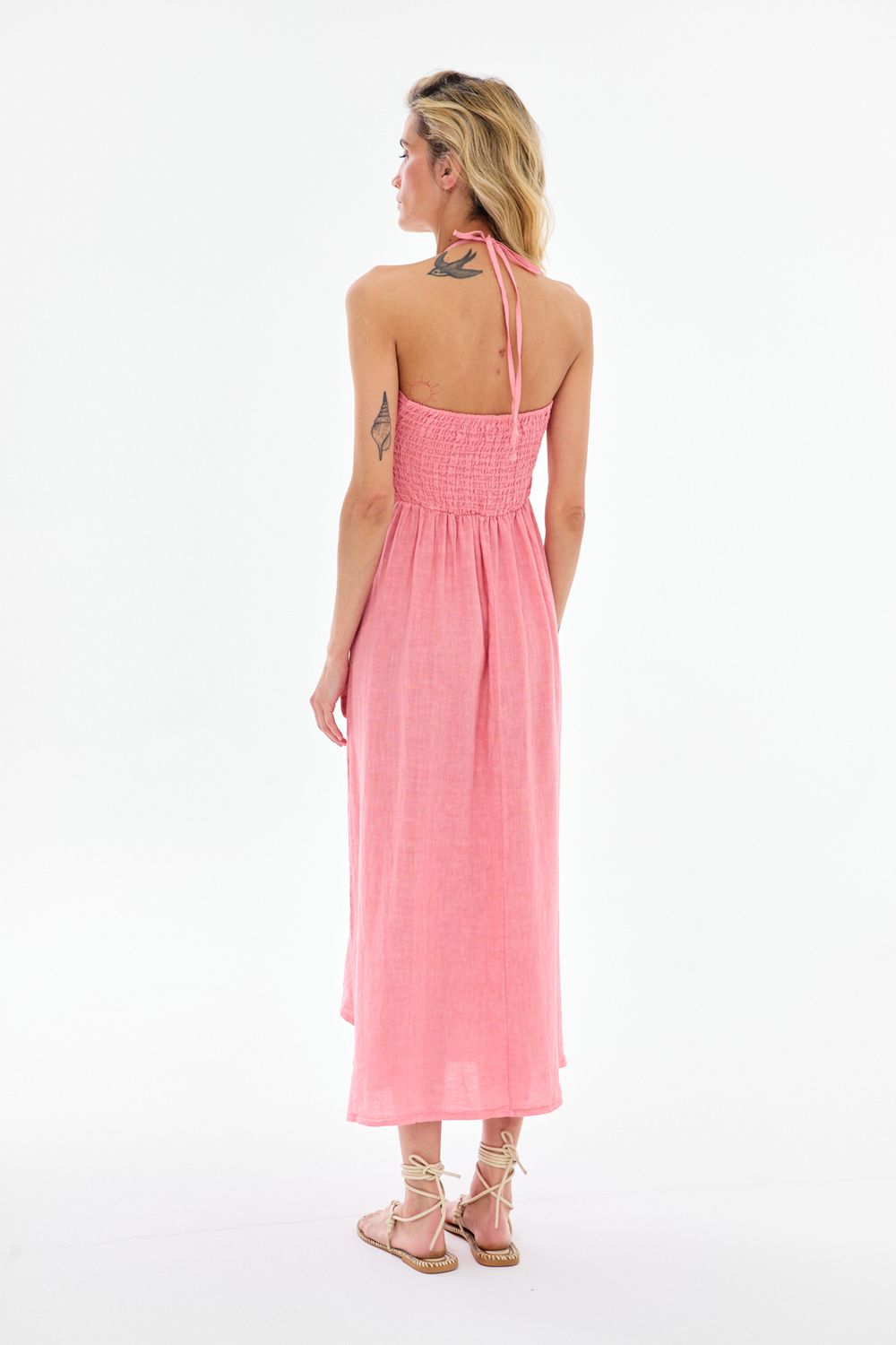 Rochie din in roz cald