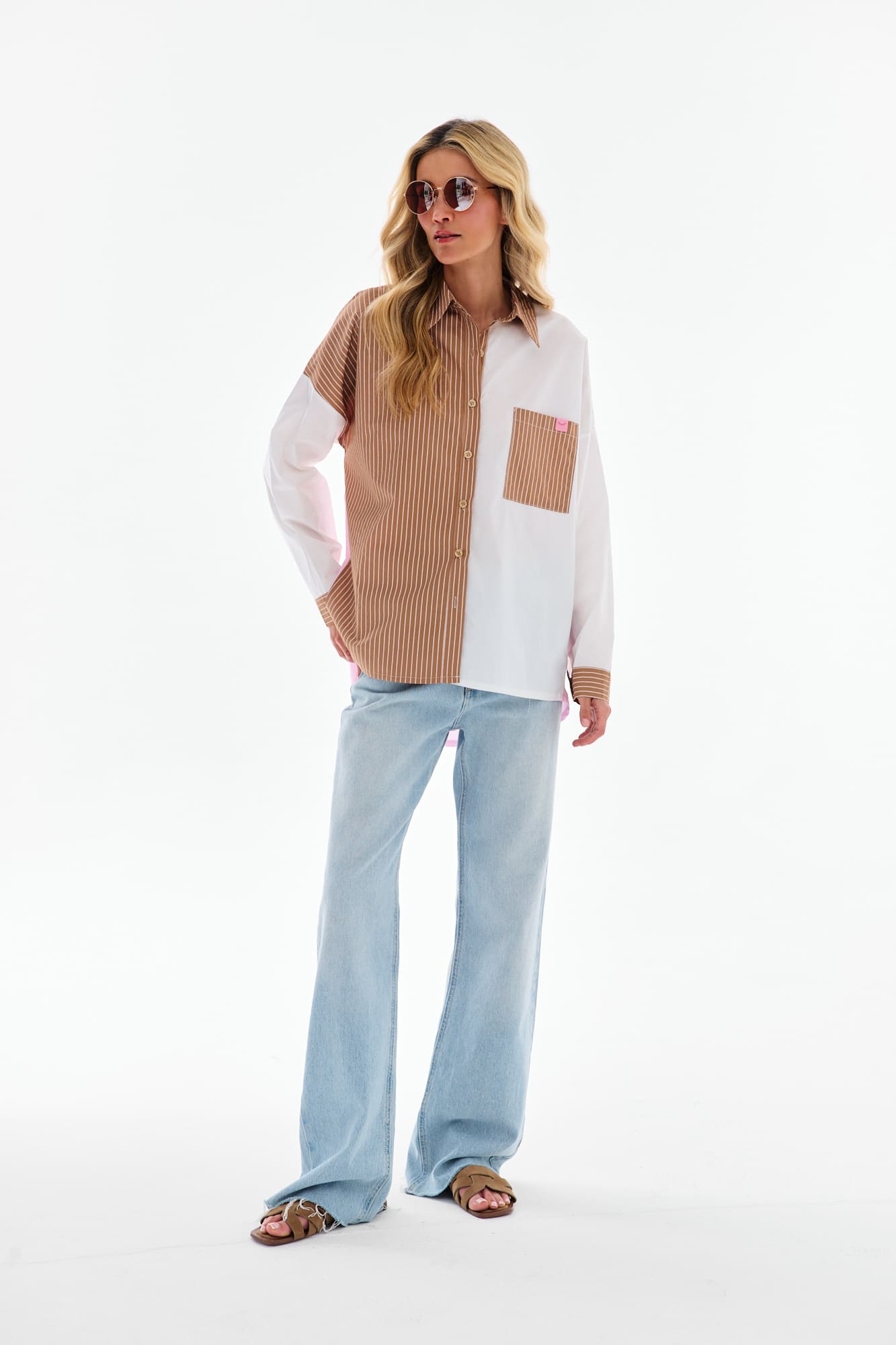 Overhemd van gecombineerde materialen Desert Blush