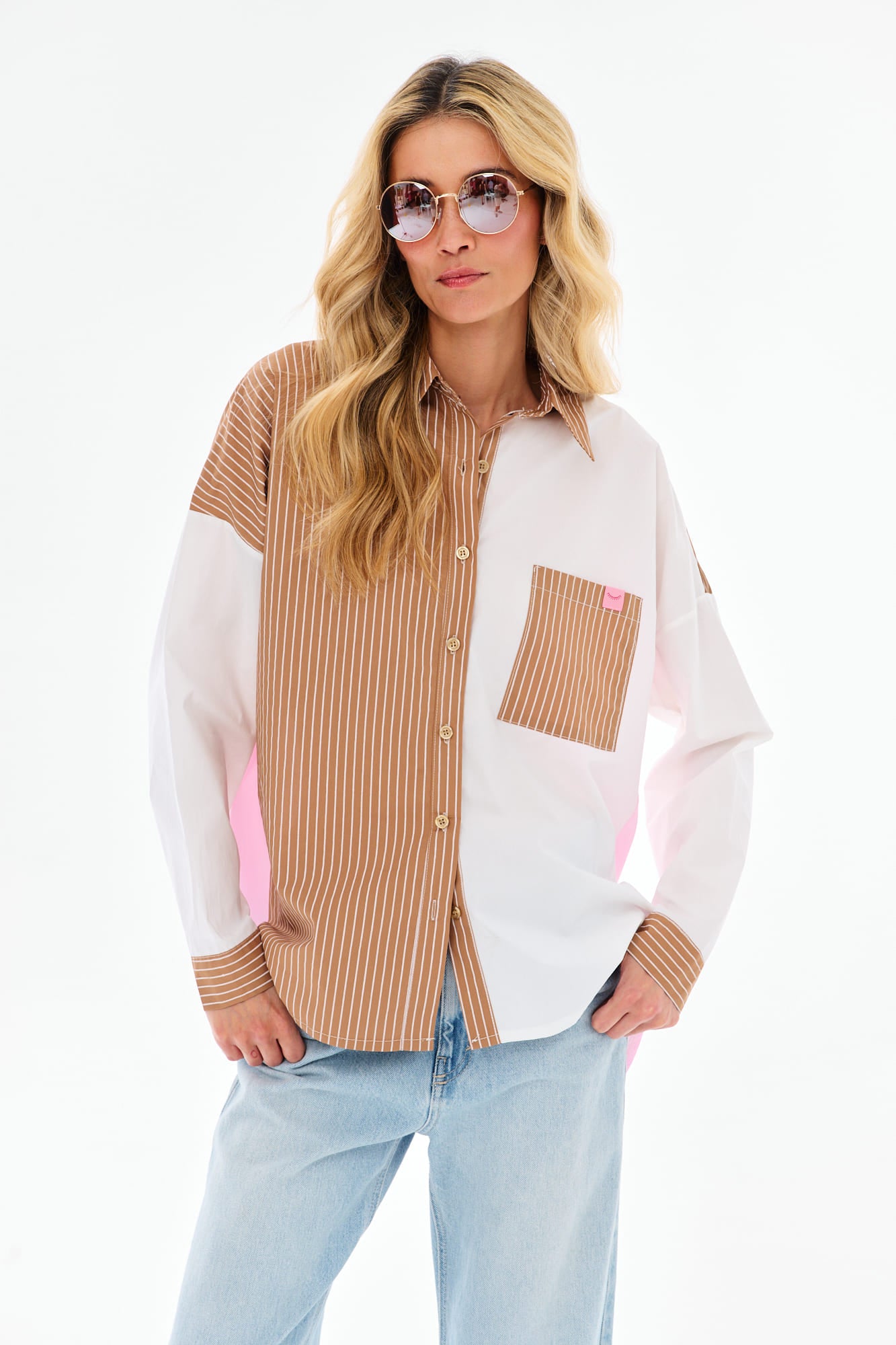 Overhemd van gecombineerde materialen Desert Blush