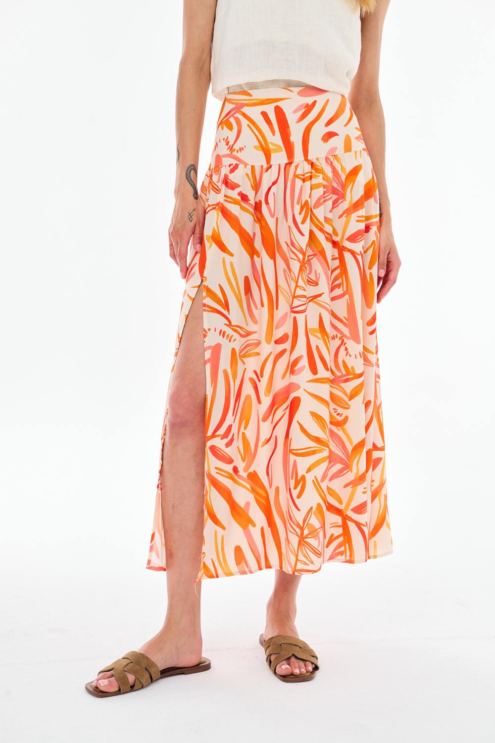 Burning Petals Midi Skirt