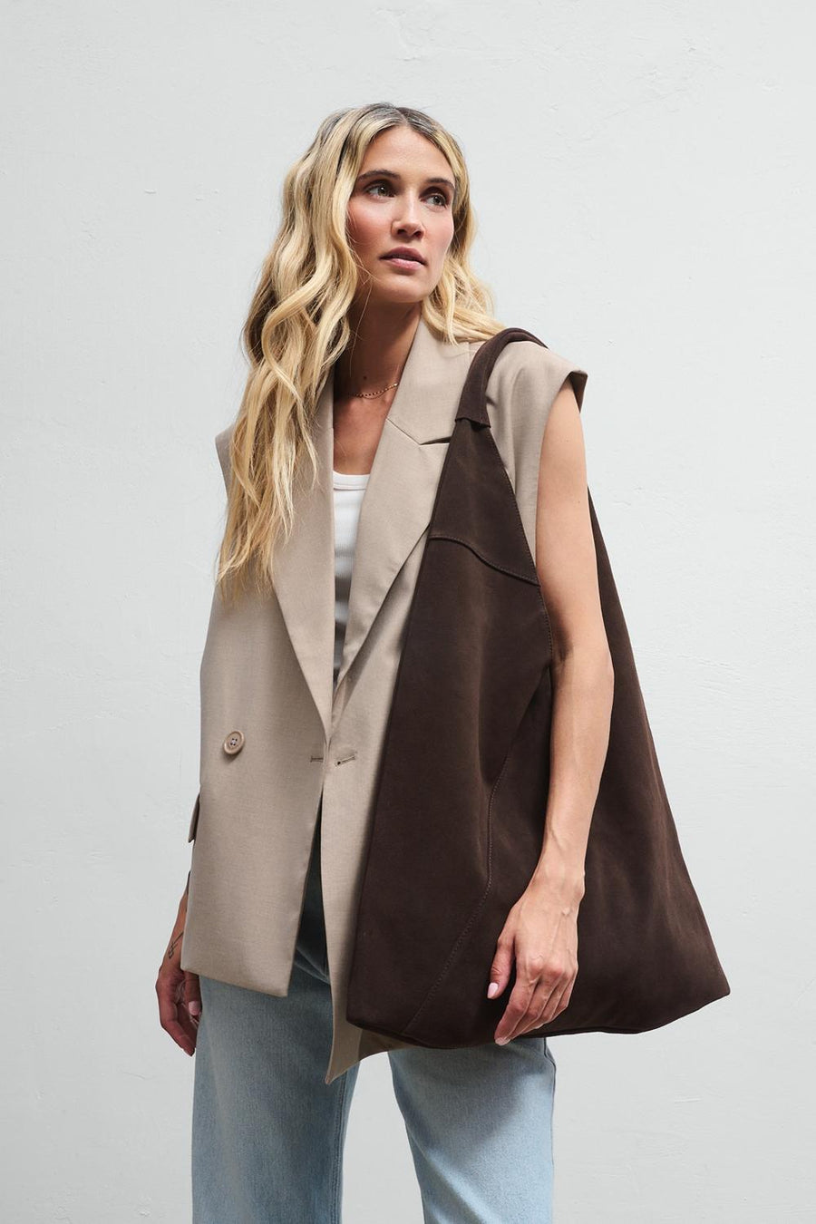 Just Enough Suede Leather Shopper Bag