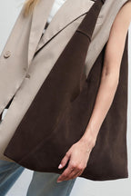 Just Enough Suede Leather Shopper Bag
