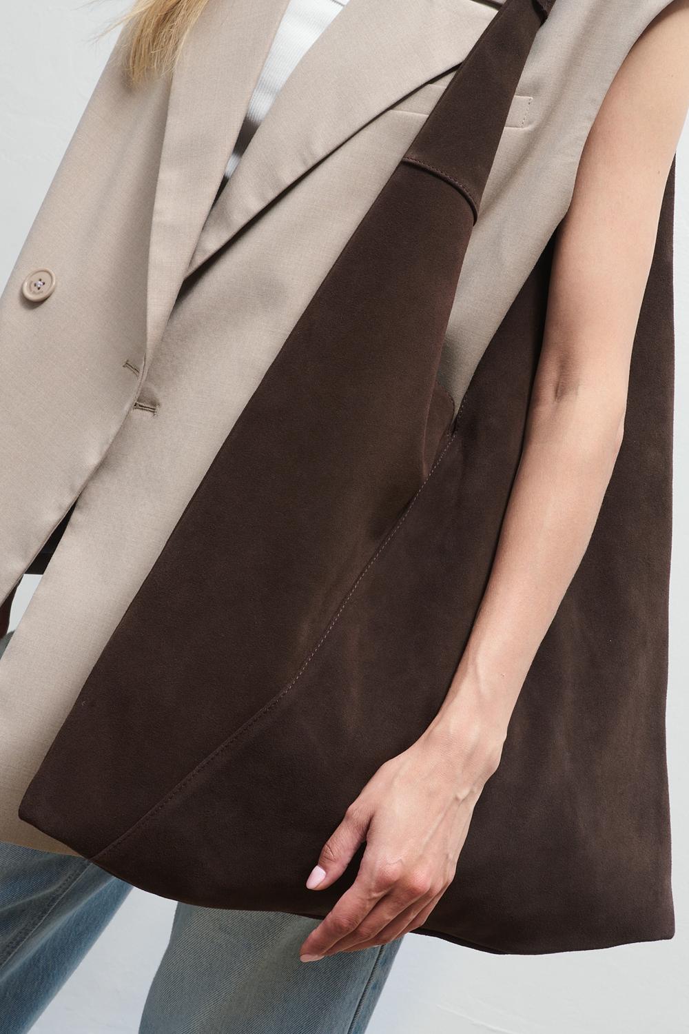 Just Enough Suede Leather Shopper Bag