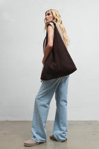 Just Enough Suede Leather Shopper Bag