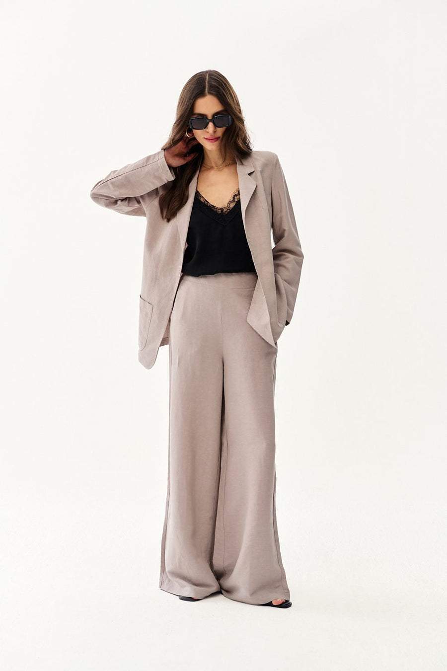 Pantaloni largi din in Cold Champagne