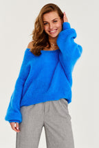 Blauer Mirage-Mohairpullover