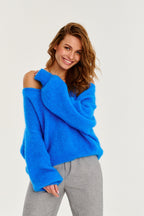 Blauer Mirage-Mohairpullover