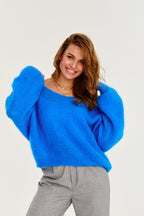 Blauer Mirage-Mohairpullover
