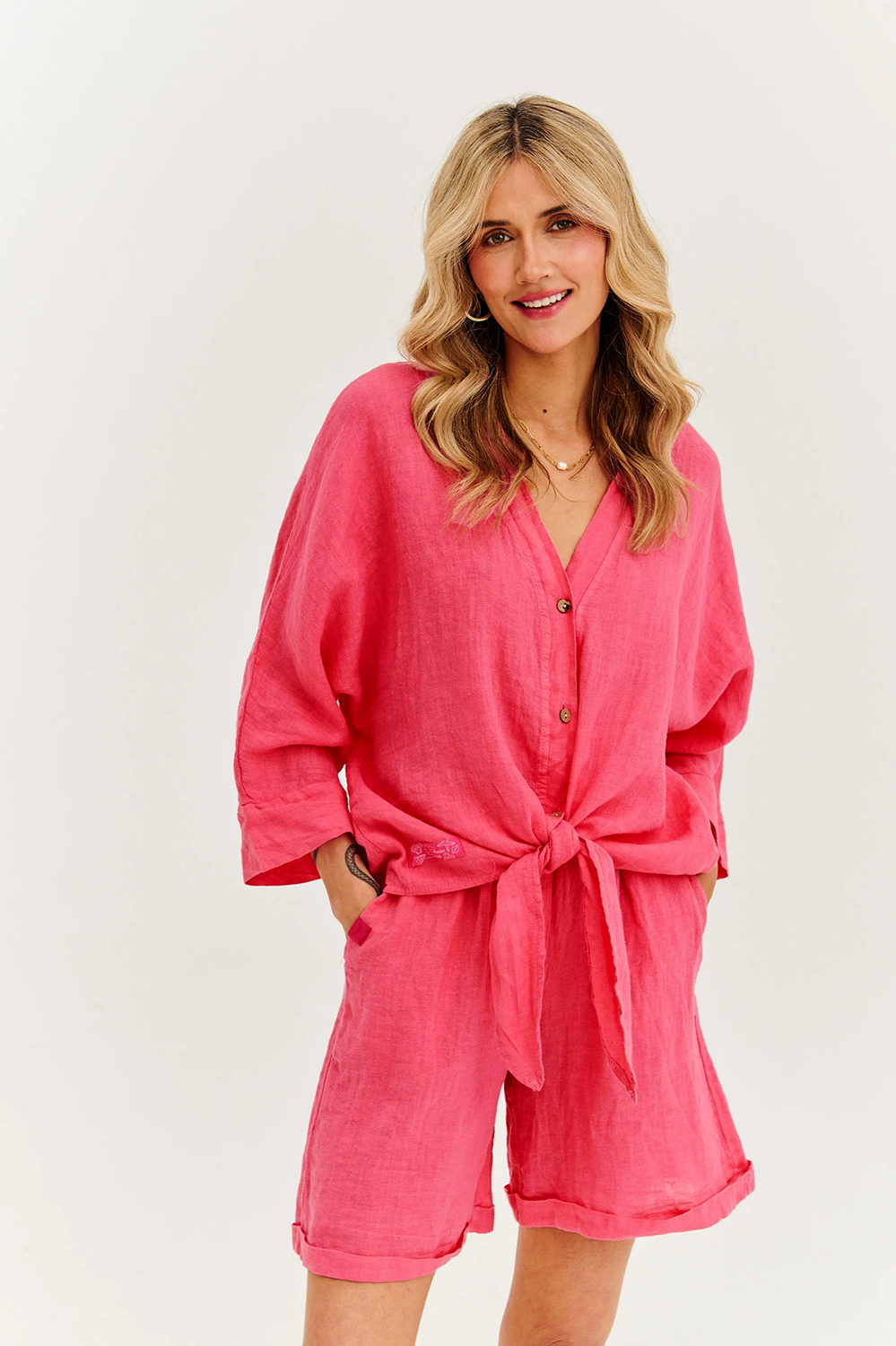 Pantaloni scurți din in Pink Sands