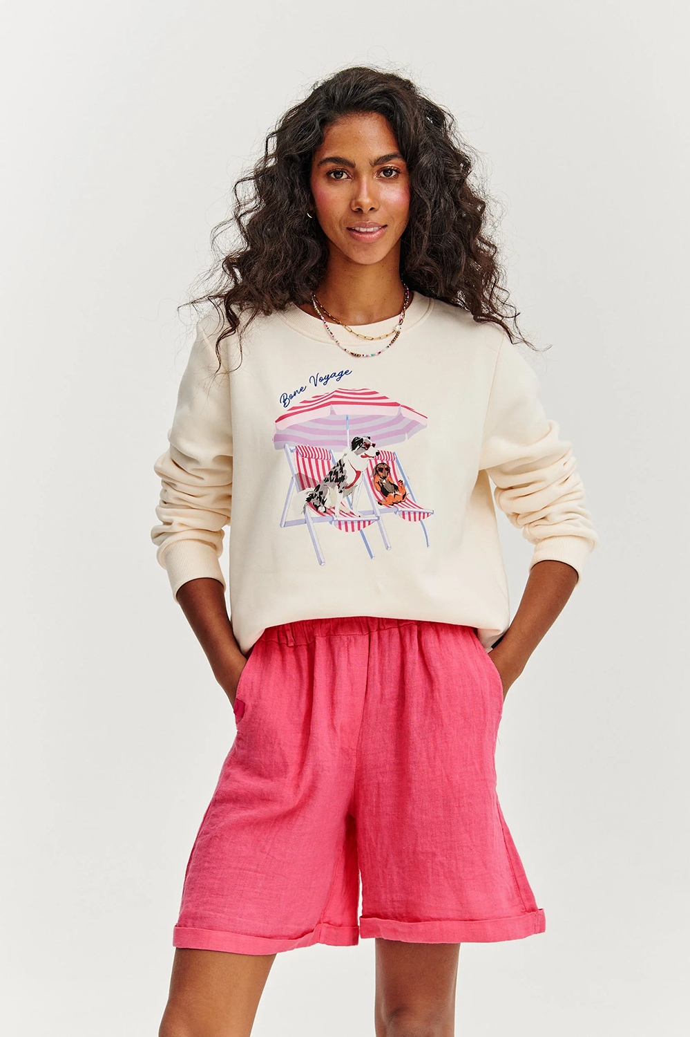 Pantaloni scurți din in Pink Sands