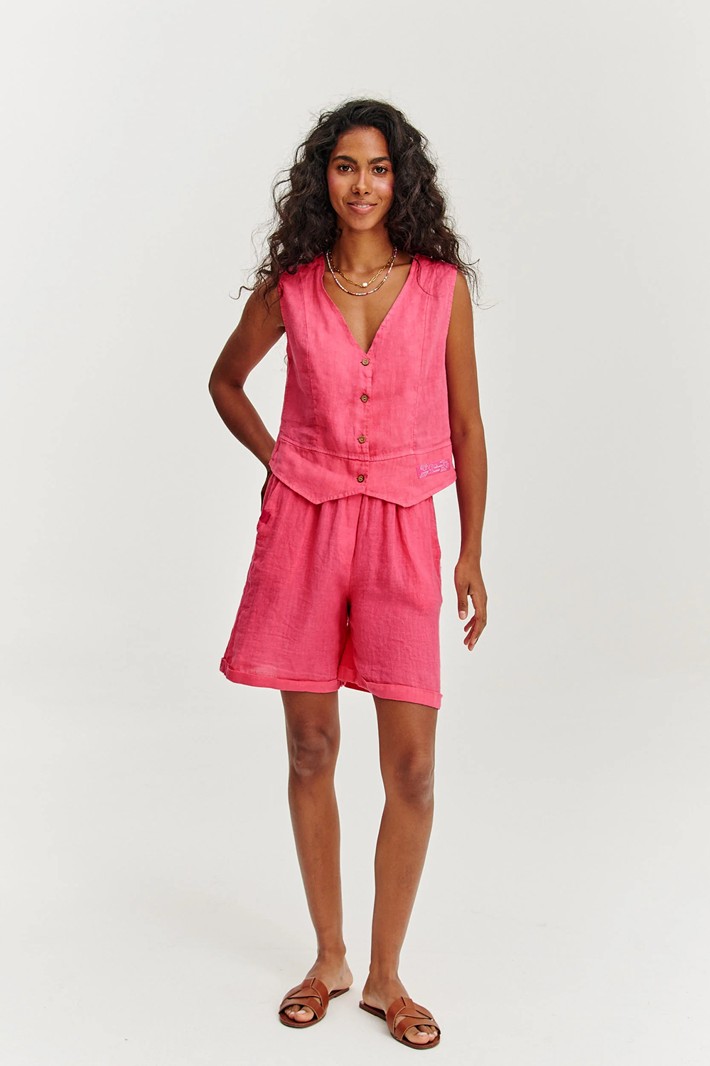 Vestă din in Pink Sands