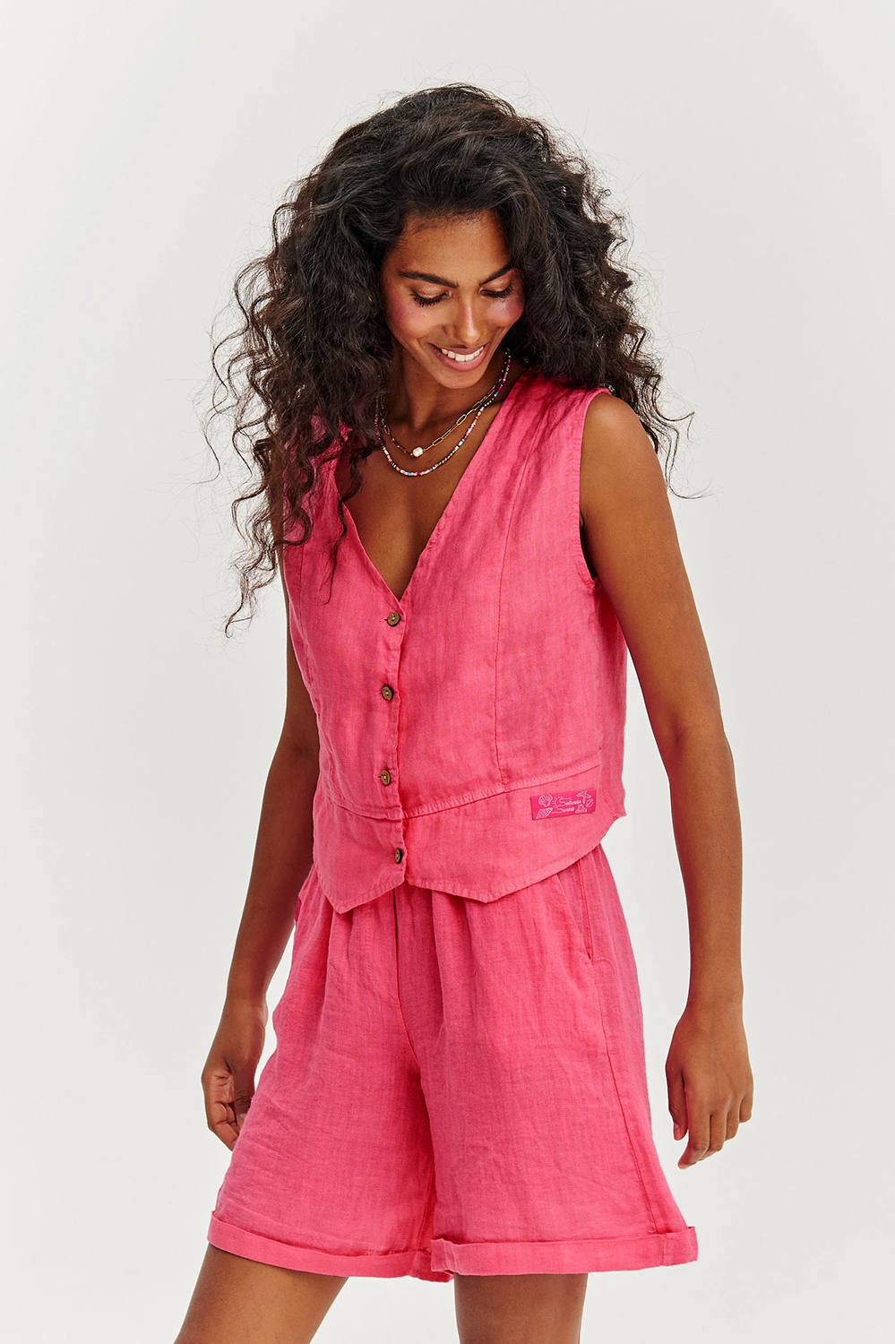 Vestă din in Pink Sands