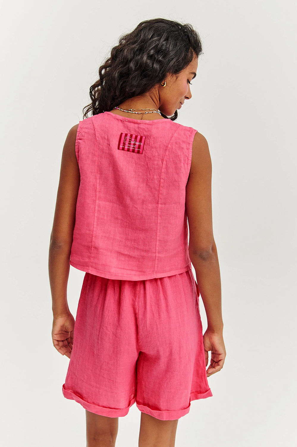 Pantaloni scurți din in Pink Sands