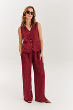 Pantaloni largi din in Dusty Wine