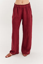 Pantaloni largi din in Dusty Wine
