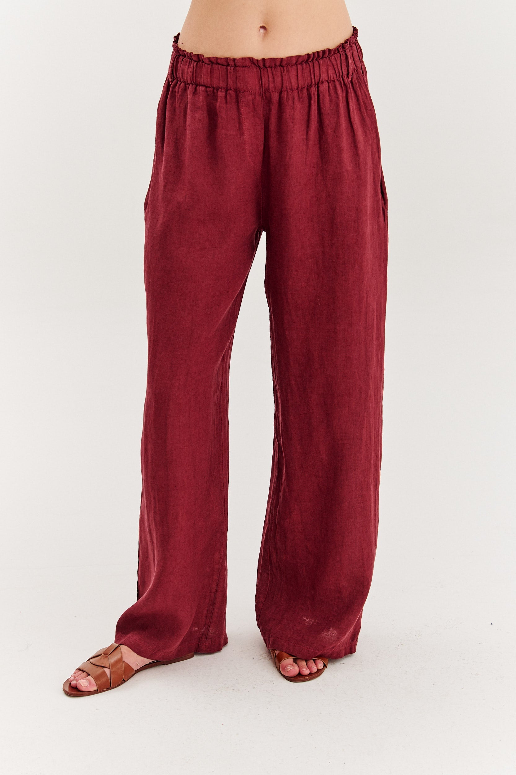 Pantaloni largi din in Dusty Wine