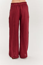 Pantaloni largi din in Dusty Wine