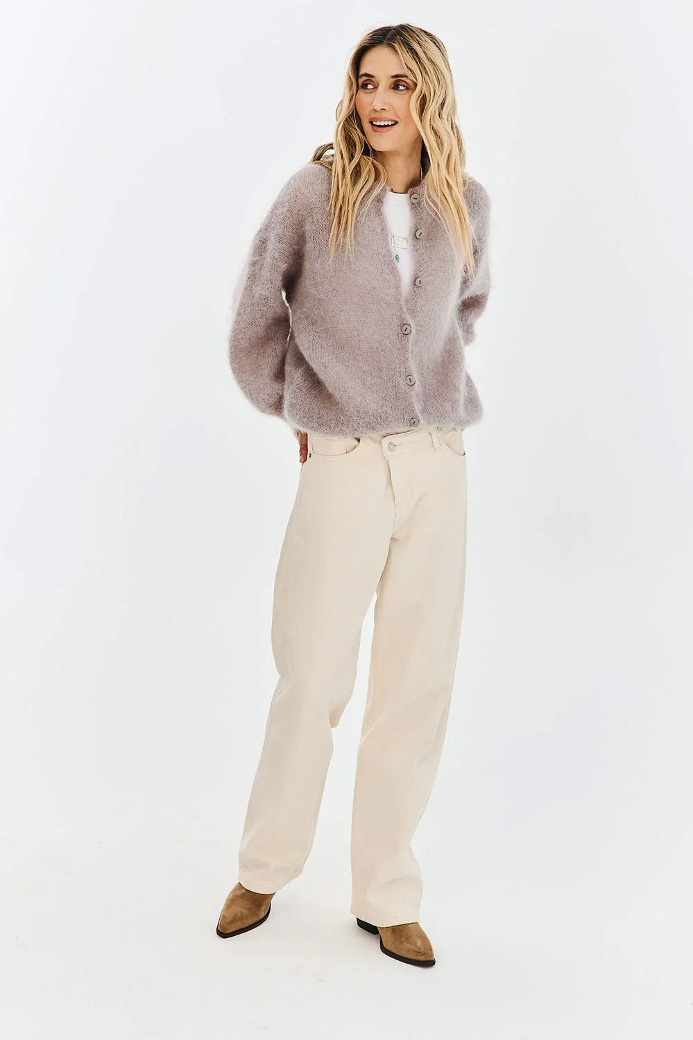 Kardigan Oatmeal Latte Mohair