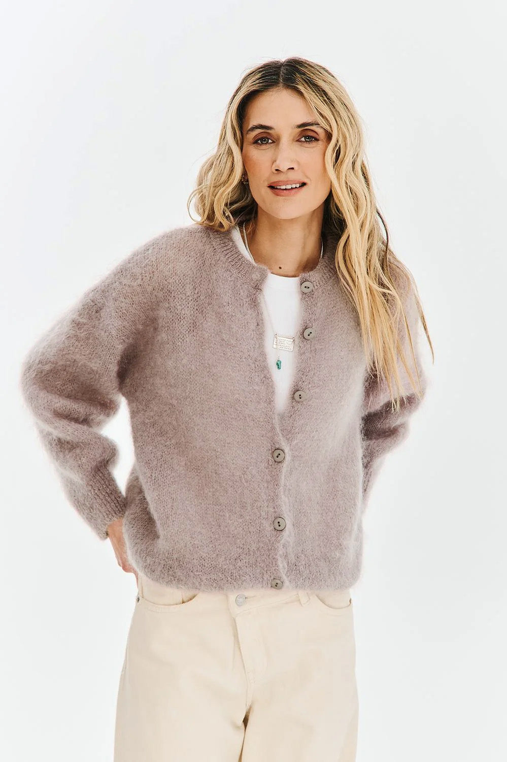 Kardigan Oatmeal Latte Mohair
