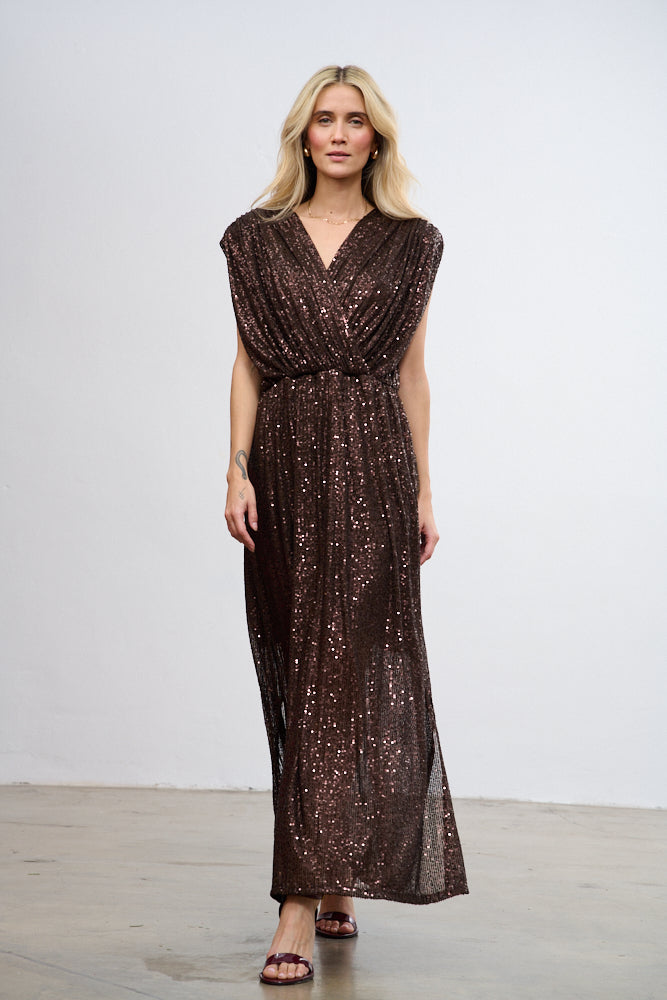 brown sequin wrap dress Magnetic Soul long sequin dress – NAOKO-STORE.com