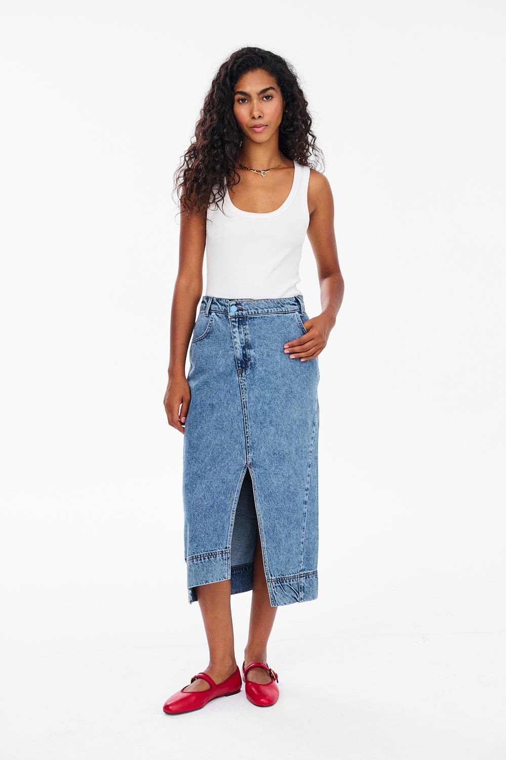 Blue Tale Midi Denim Skirt