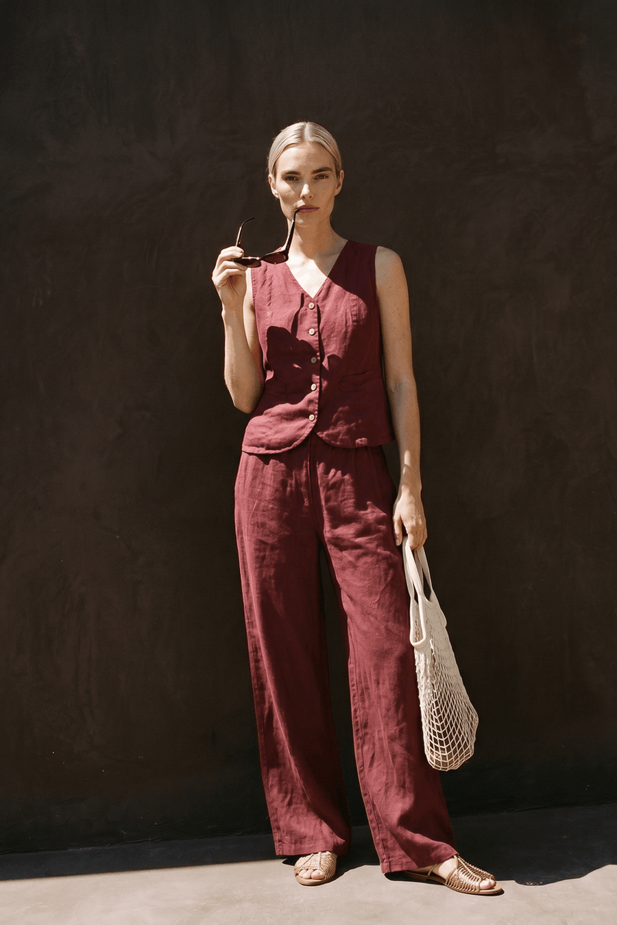 Dusty Wine wide linen pants