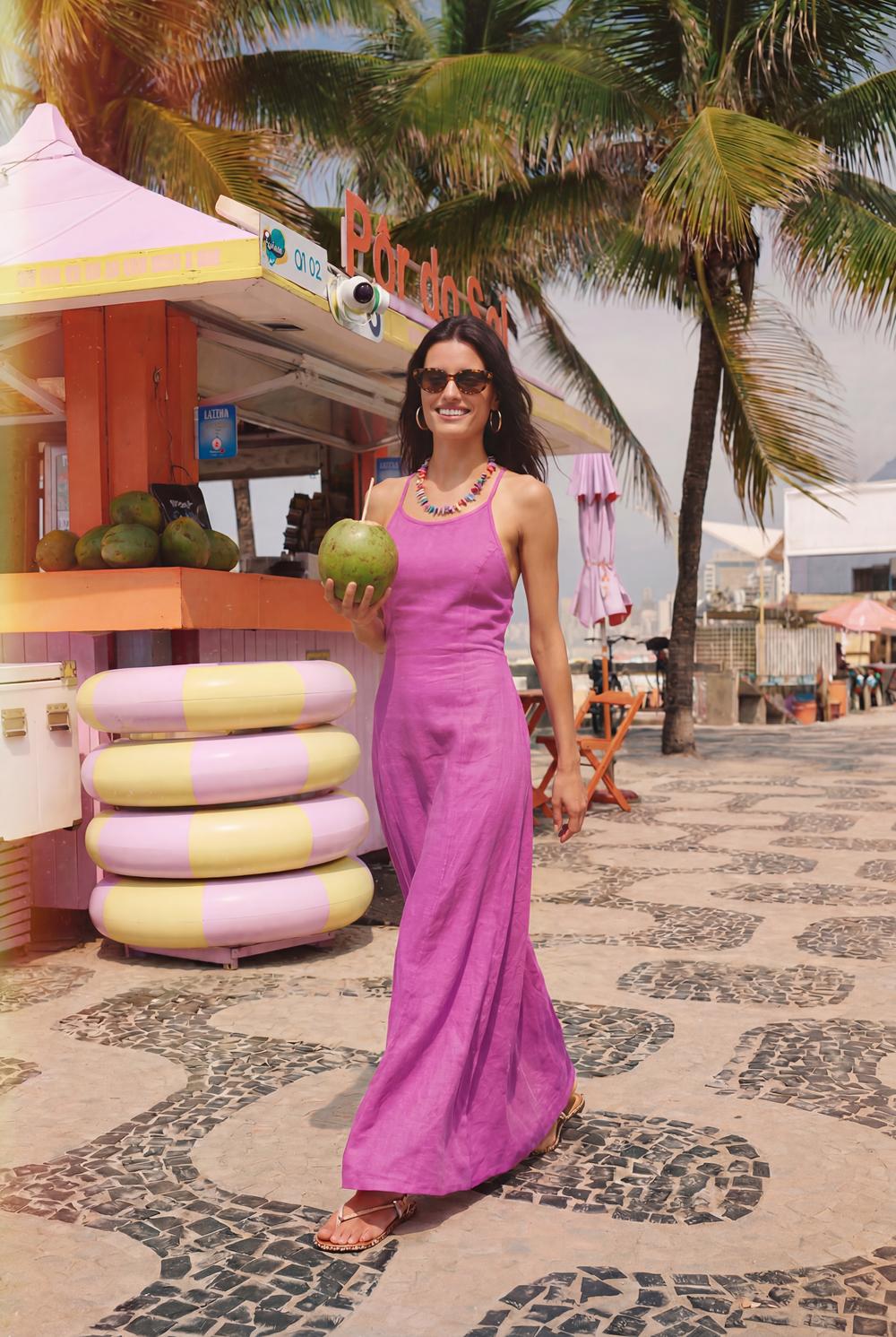 Pink Peony Long Linen Dress
