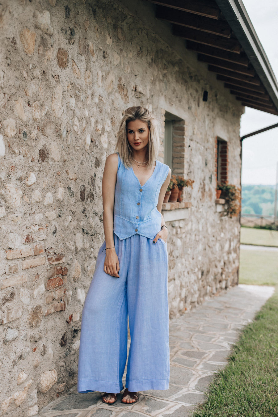 Pantaloni largi din in Light Breeze