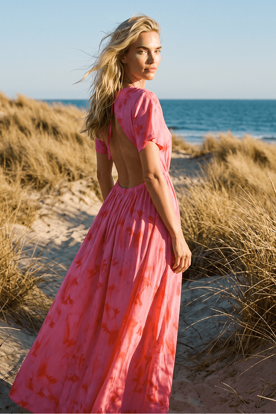 Camellia open back maxi dress