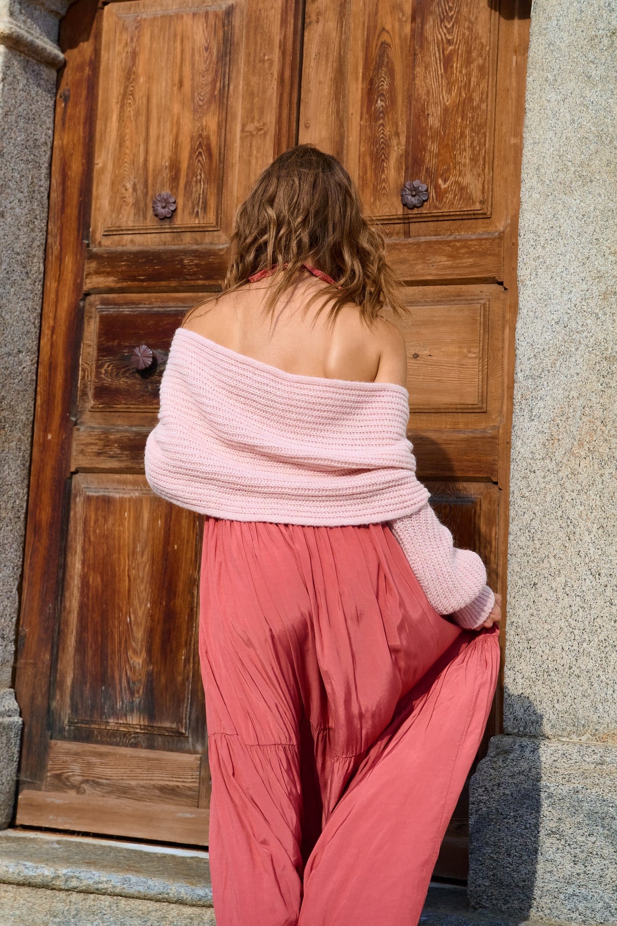 Eisige Himbeer Multiway-Strickjacke