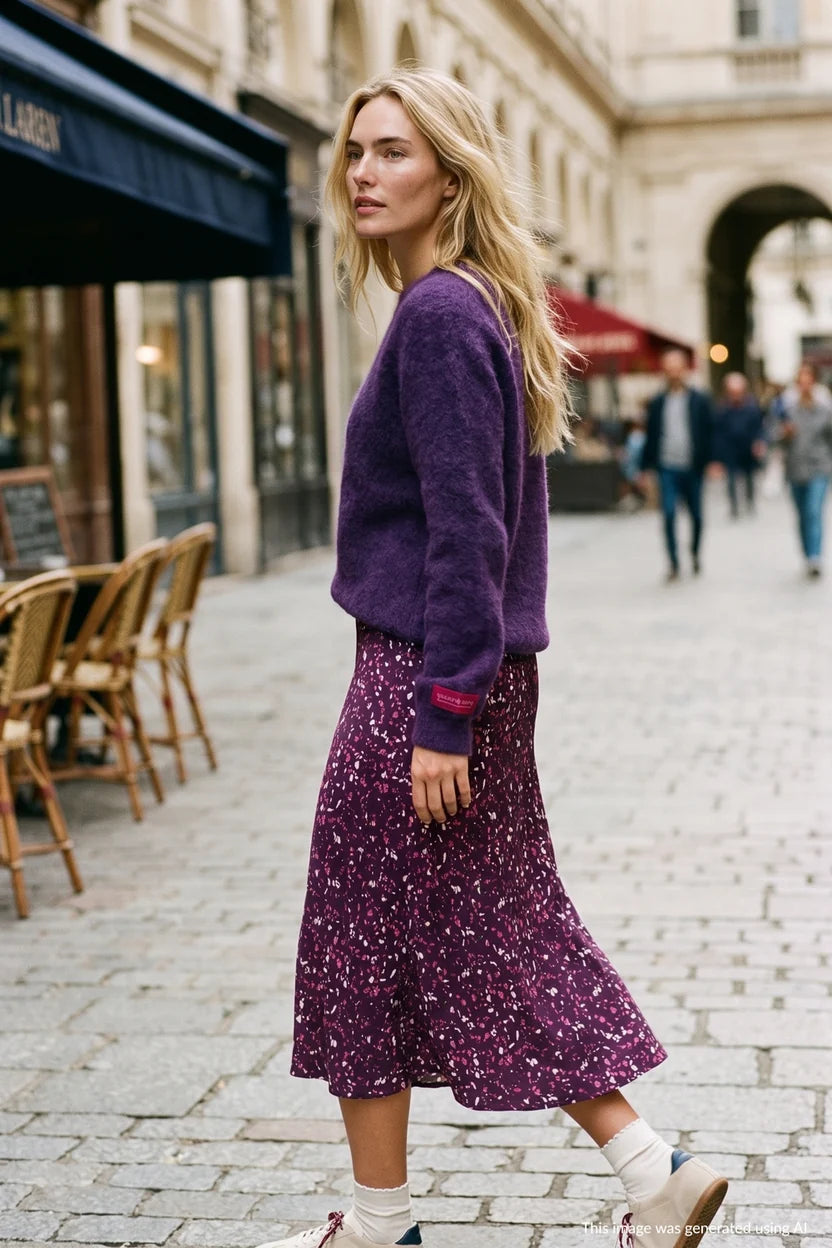 Plum Poetry Midi Skirt