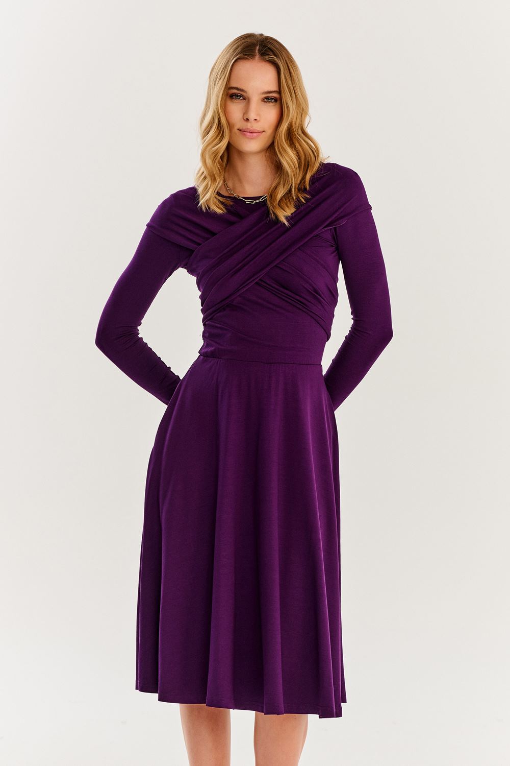 Purple Rain infinity midi dress with long sleeves
