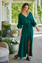 Rochie lungă Emerald Dream cu legare