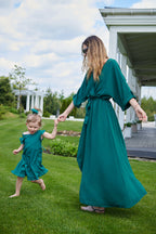 Rochie lungă Emerald Dream cu legare