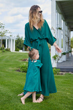Rochie lungă Emerald Dream cu legare
