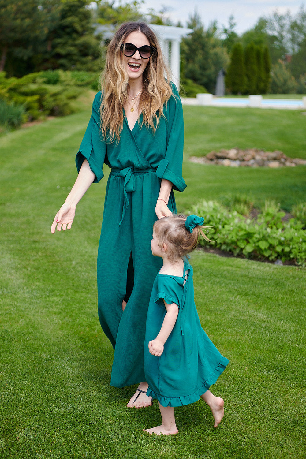 Rochie lungă Emerald Dream cu legare