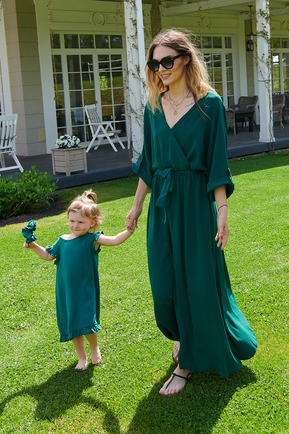Rochie lungă Emerald Dream cu legare