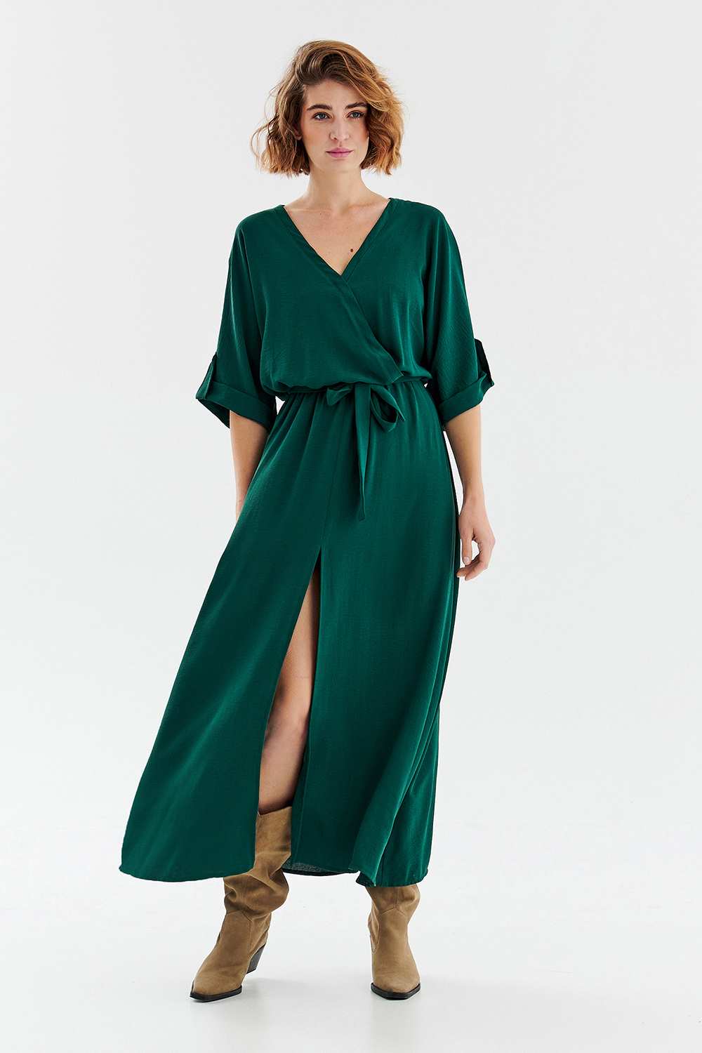 Rochie lungă Emerald Dream cu legare