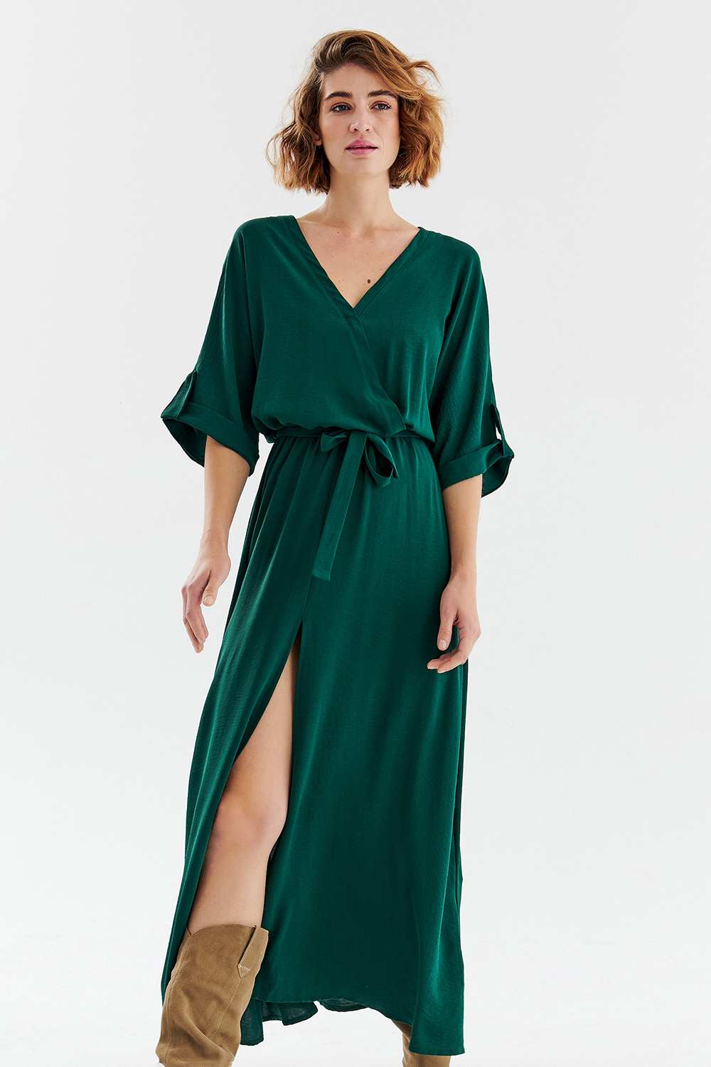 Rochie lungă Emerald Dream cu legare
