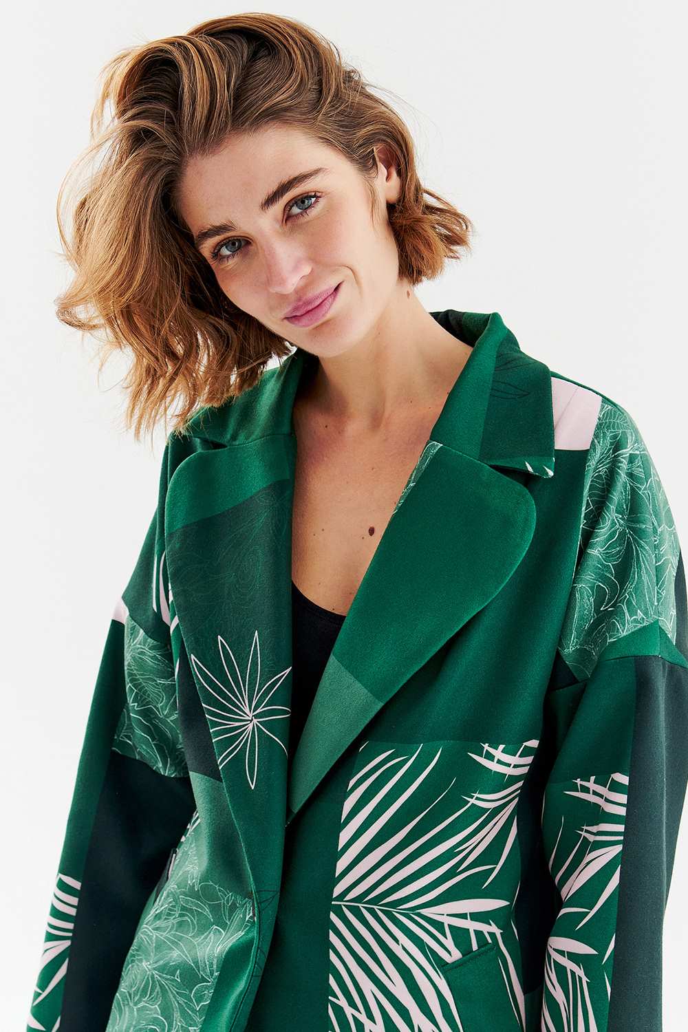Havana Green patchwork classic coat