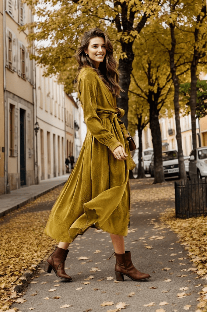 Golden Cedar waist dress